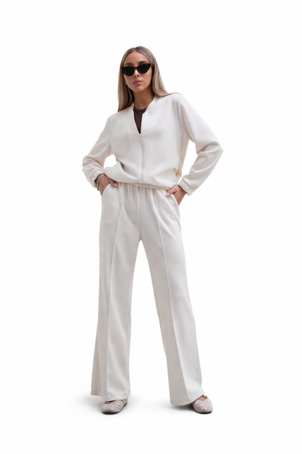 Luksusowy Komplet Damski Masełko Bluza Rozpinana + Spodnie Wide Leg Premium Soft Touch  Elegancja & Komfort-KREM